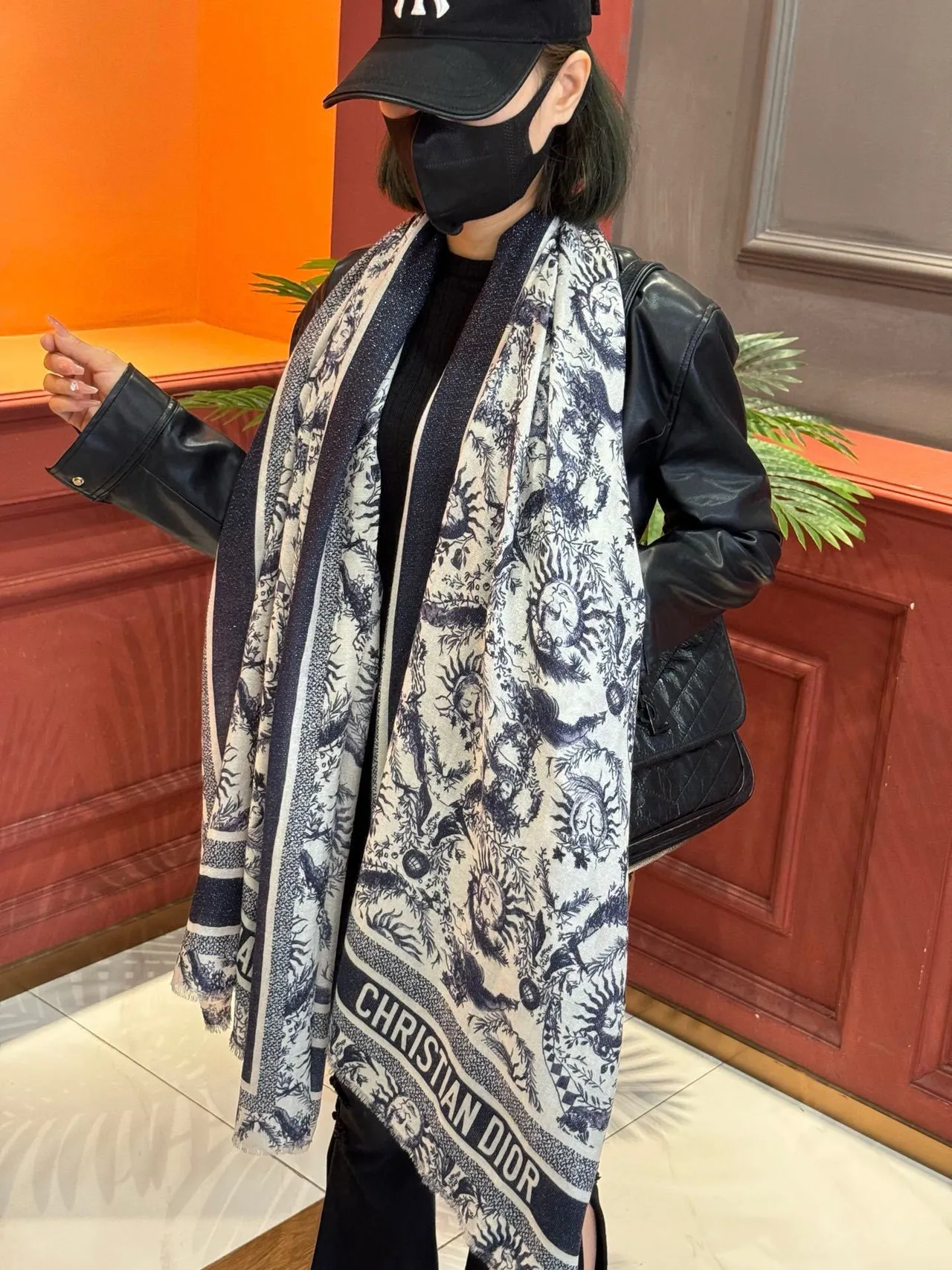 Dior Sun Motif Navy and White Silk Scarf 3