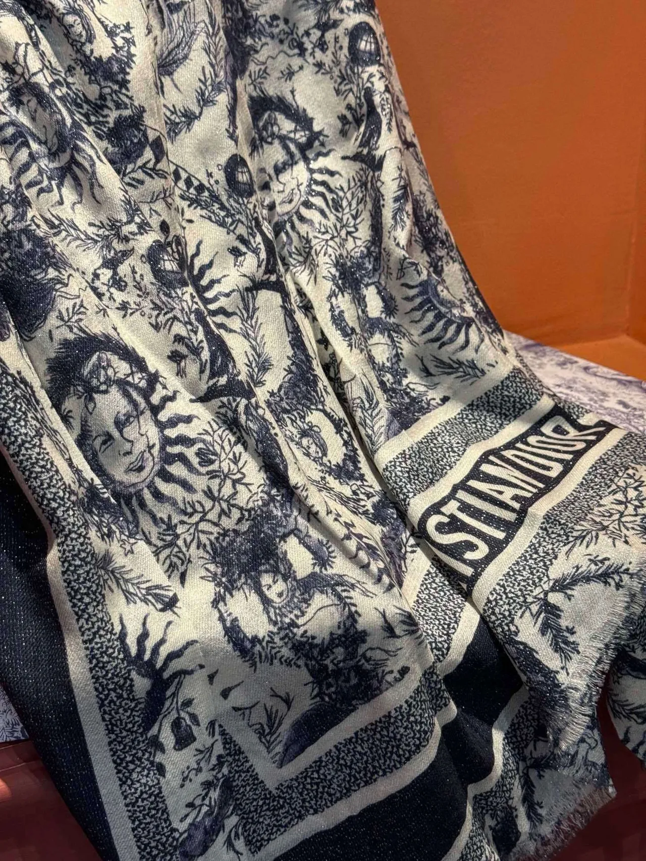 Dior Sun Motif Navy and White Silk Scarf 7