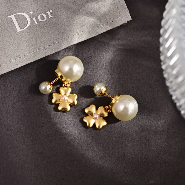 Dior Tribales Gold-Tone and White Pearl Flower Earrings 2