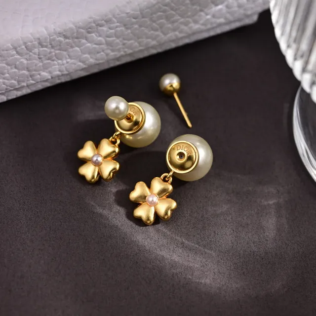Dior Tribales Gold-Tone and White Pearl Flower Earrings 3