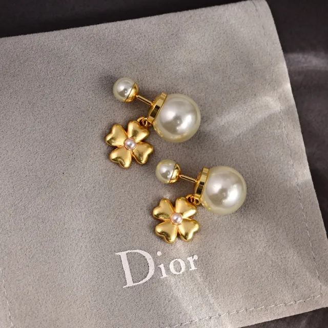 Dior Tribales Gold-Tone and White Pearl Flower Earrings 6