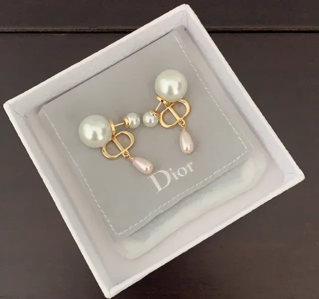 Dior Tribales Boucles d'oreilles pendantes perles doubles ton or 2