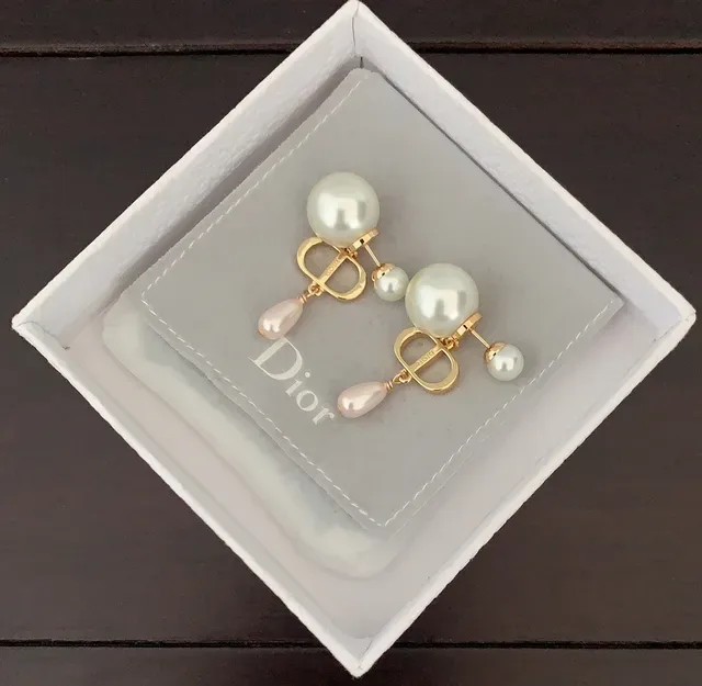 Dior Tribales Boucles d'oreilles pendantes perles doubles ton or 3