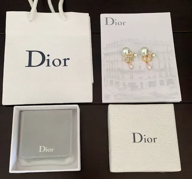Dior Tribales Boucles d'oreilles pendantes perles doubles ton or 4