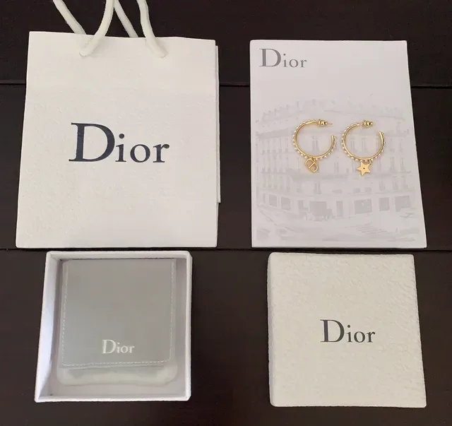 Dior Tribales Gold White Pearl-Embellished Hoops Asymmetrical Charms Earrings 4