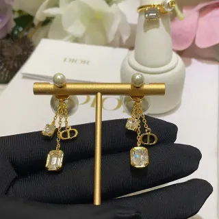 Dior Tribales Gold White Pearl-Stud Dual-Chain Drop Earrings