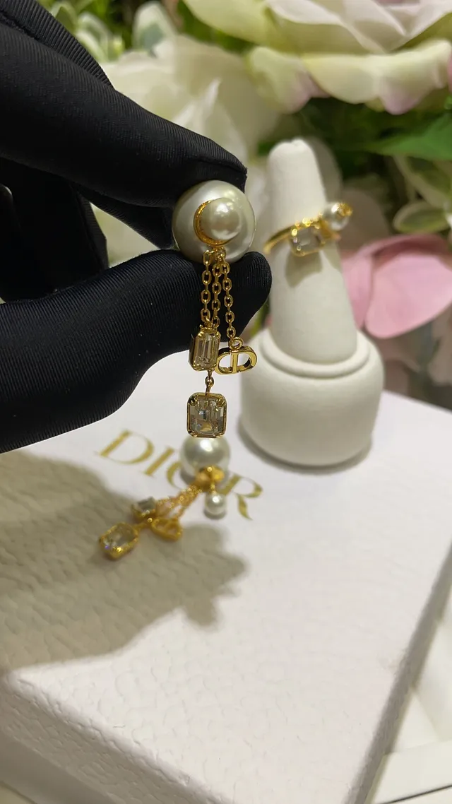 Dior Tribales Gold White Pearl-Stud Dual-Chain Drop Earrings 8
