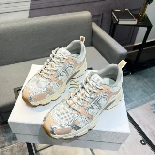 Dior White Beige Layered Mesh And Synthetic Construction Sculpted Side Logo Chunky Sneakers