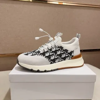 Dior White Black Laceless Slip-On Style Oblique Monogram Jacquard Panel Lifestyle Sneakers