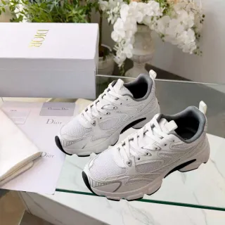 Dior White Gray Mesh And Synthetic Overlay Sculpted Sole Chunky Sneakers