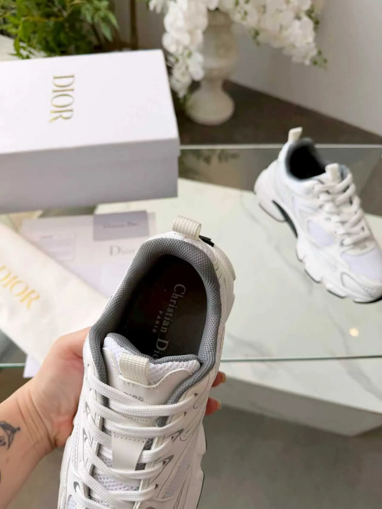 Dior White Gray Mesh And Synthetic Overlay Sculpted Sole Chunky Sneakers 7