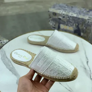 Dior White Jacquard Espadrille Slipper