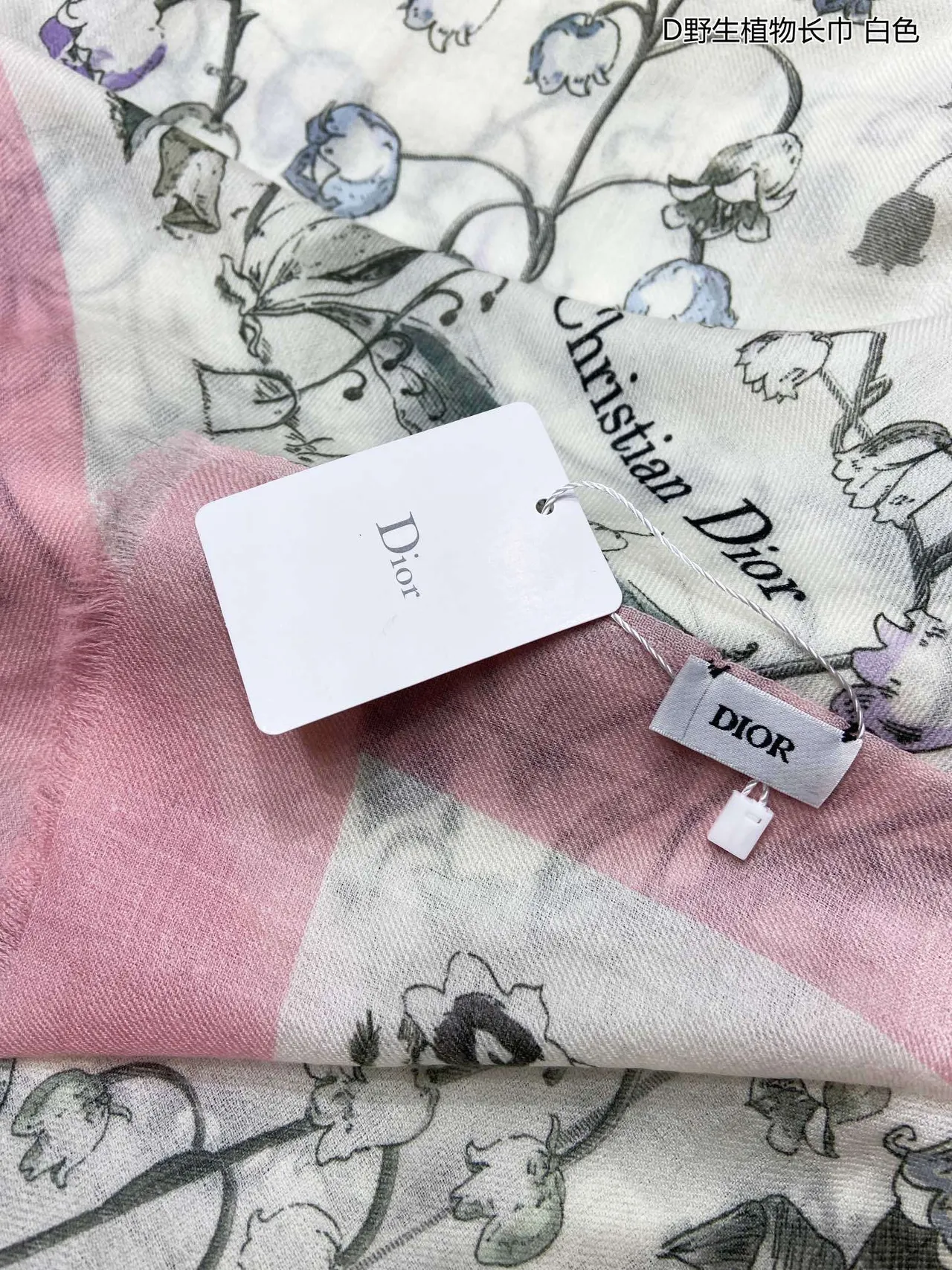 Dior Plantas Silvestres Impressão Botânica Borda Rosa Lenço de Seda 8