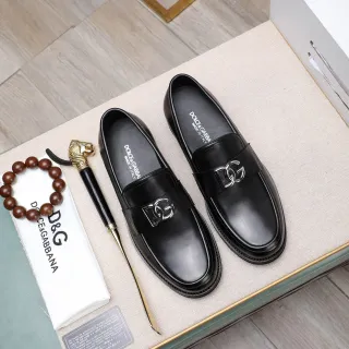 Dolce & Gabbana Black Silver Polished Leather Metal DG Buckle Strap Loafer