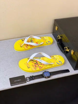 Dolce & Gabbana Pantoufles à Impressions Graphiques Jaunes 2