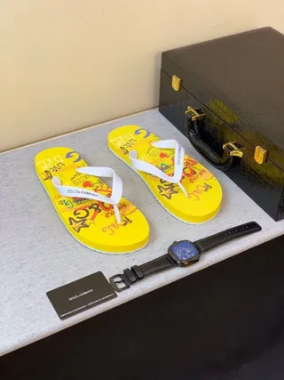 Dolce & Gabbana Pantoufles à Impressions Graphiques Jaunes 5
