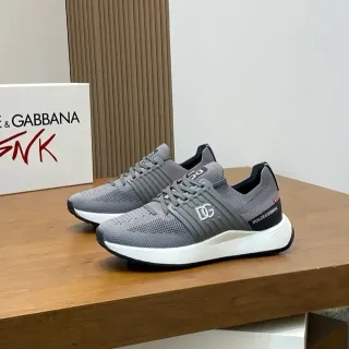Dolce & Gabbana Gray White Knit Mesh Upper Structured Side Strap Lifestyle Sneakers