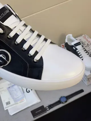 Dolce & Gabbana Portofino Tênis lifestyle pretos e brancos low-top color-block 5