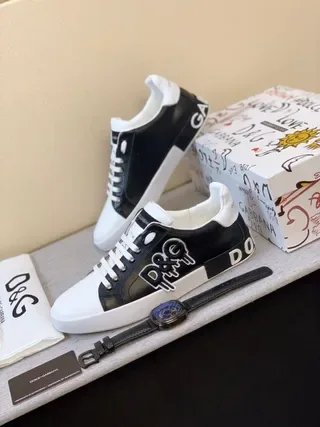 Dolce & Gabbana Portofino Tênis lifestyle pretos e brancos low-top color-block 8