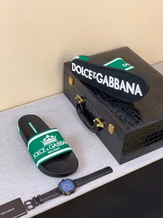 Dolce & Gabbana Portofino Slide mules noires et verts 5
