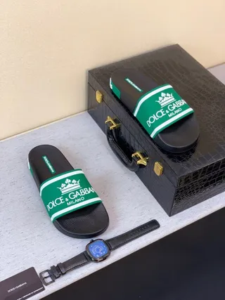 Dolce & Gabbana Portofino Slide mules noires et verts 8