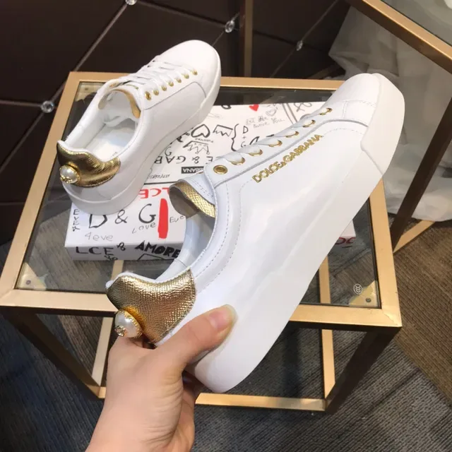 Dolce & Gabbana Portofino Tênis Lifestyle Brancos e Dourados 5