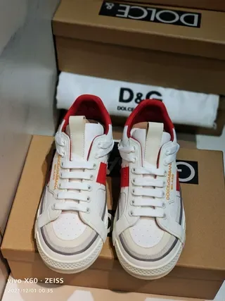 Dolce & Gabbana Portofino Blanc Rouge Semelle intermédiaire multicouche Détail de lanière latérale Chaussures lifestyle 4