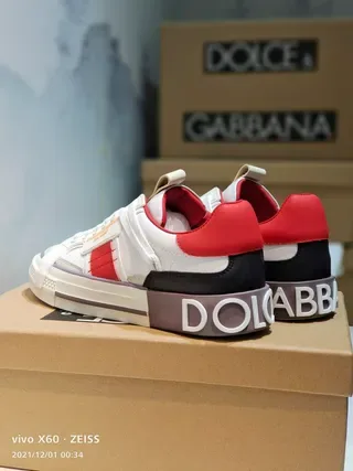 Dolce & Gabbana Portofino Blanc Rouge Semelle intermédiaire multicouche Détail de lanière latérale Chaussures lifestyle 6