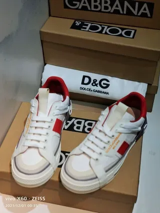 Dolce & Gabbana Portofino Blanc Rouge Semelle intermédiaire multicouche Détail de lanière latérale Chaussures lifestyle 7