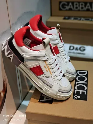 Dolce & Gabbana Portofino Blanc Rouge Semelle intermédiaire multicouche Détail de lanière latérale Chaussures lifestyle 8