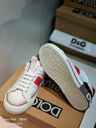 Dolce & Gabbana Portofino Blanc Rouge Semelle intermédiaire multicouche Détail de lanière latérale Chaussures lifestyle 9