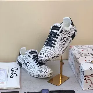 Dolce & Gabbana White Black All-Over Logo Print Low-Top Silhouette Lifestyle Sneakers