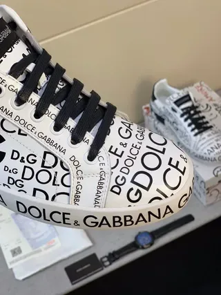 Dolce & Gabbana أبيض أسود طباعة الشعار الكلية شكل منخفض نمط الحياة حذاء رياضي 2