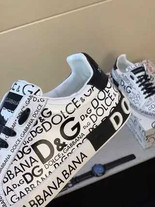 Dolce & Gabbana أبيض أسود طباعة الشعار الكلية شكل منخفض نمط الحياة حذاء رياضي 3