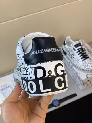 Dolce & Gabbana أبيض أسود طباعة الشعار الكلية شكل منخفض نمط الحياة حذاء رياضي 6