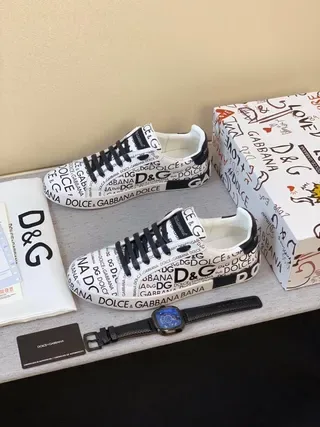 Dolce & Gabbana أبيض أسود طباعة الشعار الكلية شكل منخفض نمط الحياة حذاء رياضي 8