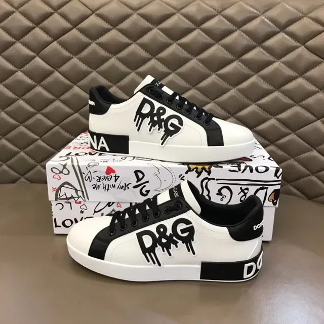 Dolce & Gabbana Brancas Pretas Low-Top Gráfico-Logo Estilo de Vida Tênis 7