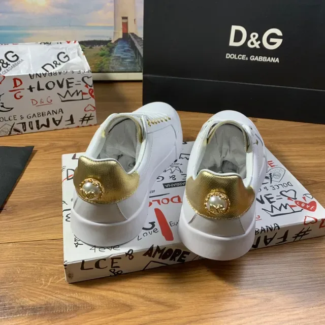 Dolce & Gabbana Branco Dourado Couro Superior Hardware Tênis Lifestyle 5