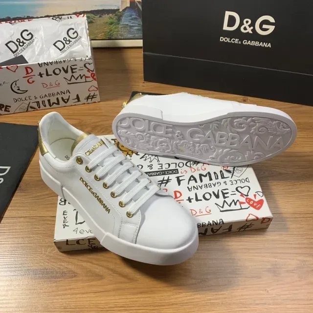 Dolce & Gabbana Branco Dourado Couro Superior Hardware Tênis Lifestyle 7
