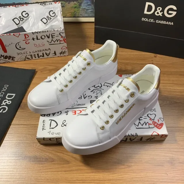 Dolce & Gabbana Branco Dourado Couro Superior Hardware Tênis Lifestyle 8