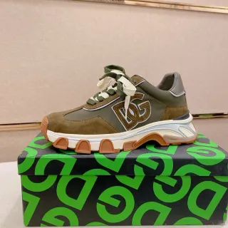 Dolce & Gabbana Army Green Brown Sole Mixed-Material Upper Chunky Sneakers