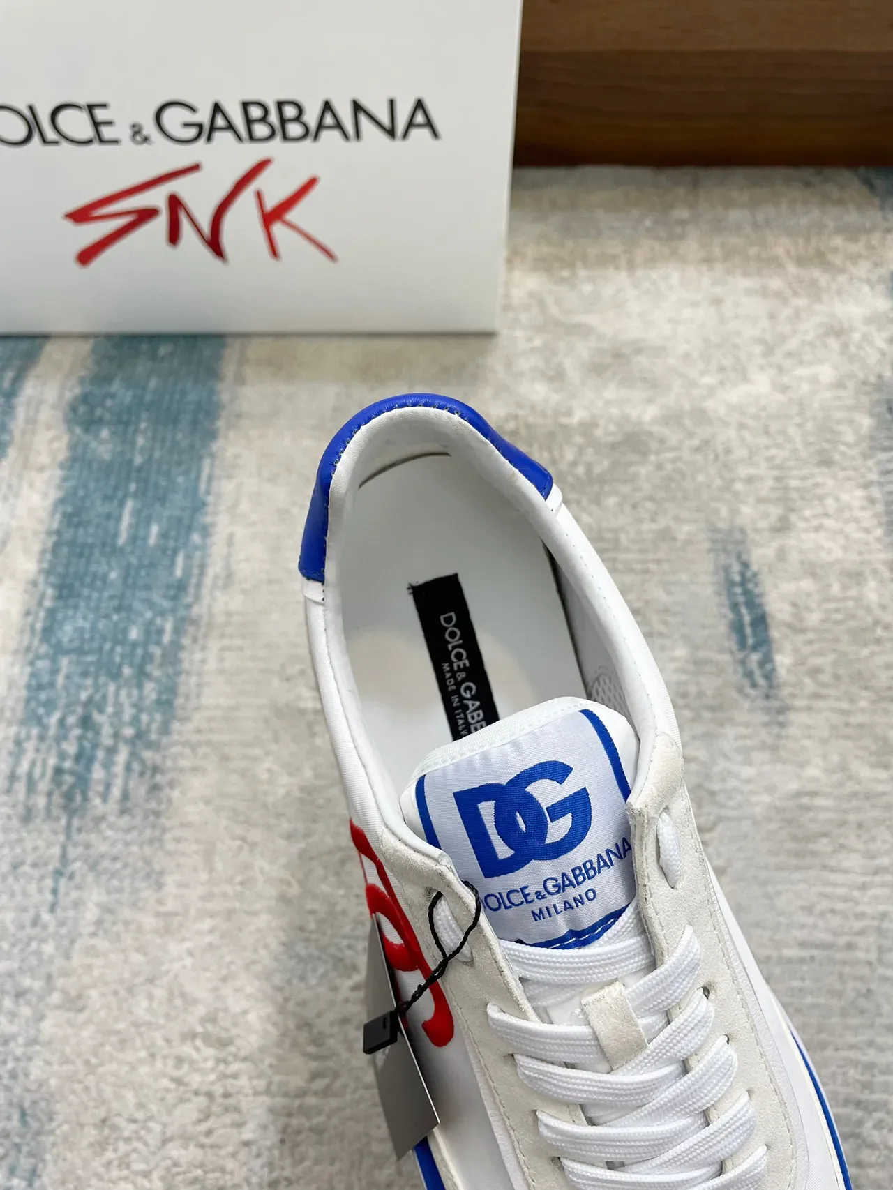 Dolce & Gabbana Beige Red Off-White Suede And Leather Upper Embroidered DG Logo Sneakers 4
