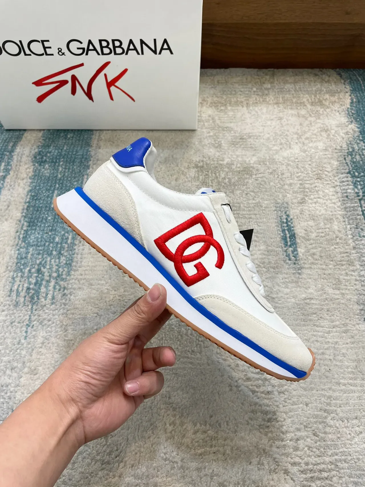 Dolce & Gabbana Beige Red Off-White Suede And Leather Upper Embroidered DG Logo Sneakers 5