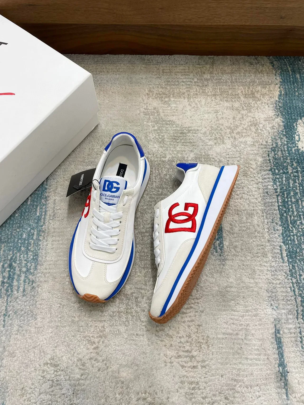 Dolce & Gabbana Beige Red Off-White Suede And Leather Upper Embroidered DG Logo Sneakers 7