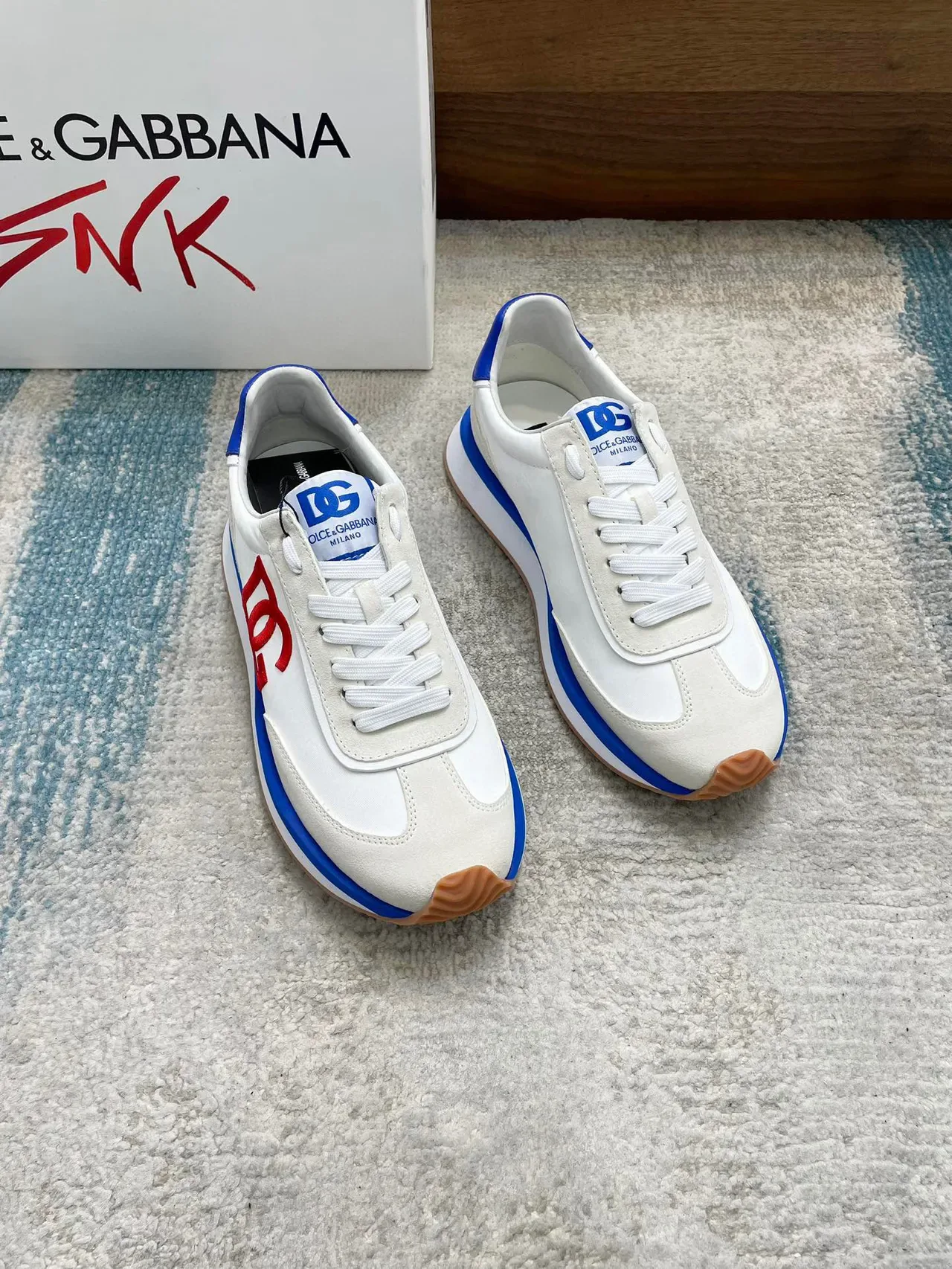 Dolce & Gabbana Beige Red Off-White Suede And Leather Upper Embroidered DG Logo Sneakers 8