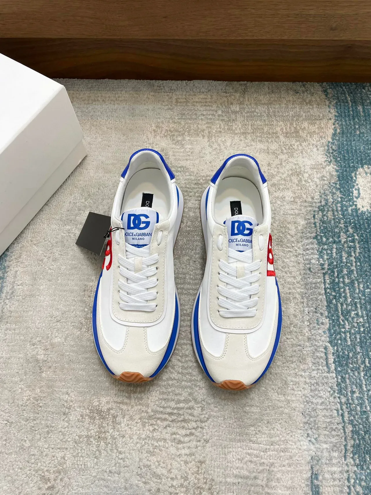 Dolce & Gabbana Beige Red Off-White Suede And Leather Upper Embroidered DG Logo Sneakers 9