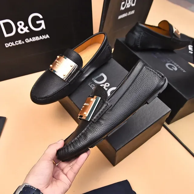 Dolce & Gabbana Noir Doré Cuir Granulé Plaque Métallique Loafer 4