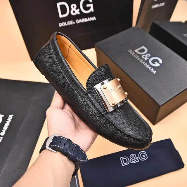 Dolce & Gabbana Noir Doré Cuir Granulé Plaque Métallique Loafer 5