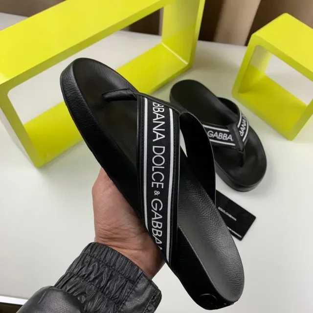 Dolce & Gabbana Logo-Band Platform Black White Strap Sole Slippers 3
