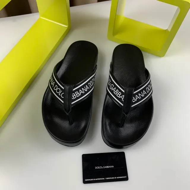 Dolce & Gabbana Logo-Band Platform Black White Strap Sole Slippers 7
